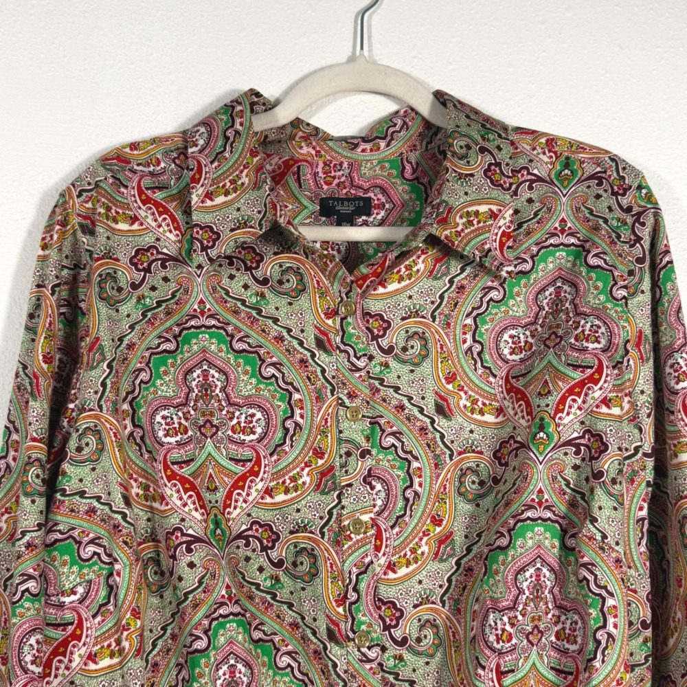 NWOT Talbots 18W Paisley Shirt Green Red Maximalist Boho Grandmillennial Plus - Picture 3 of 10